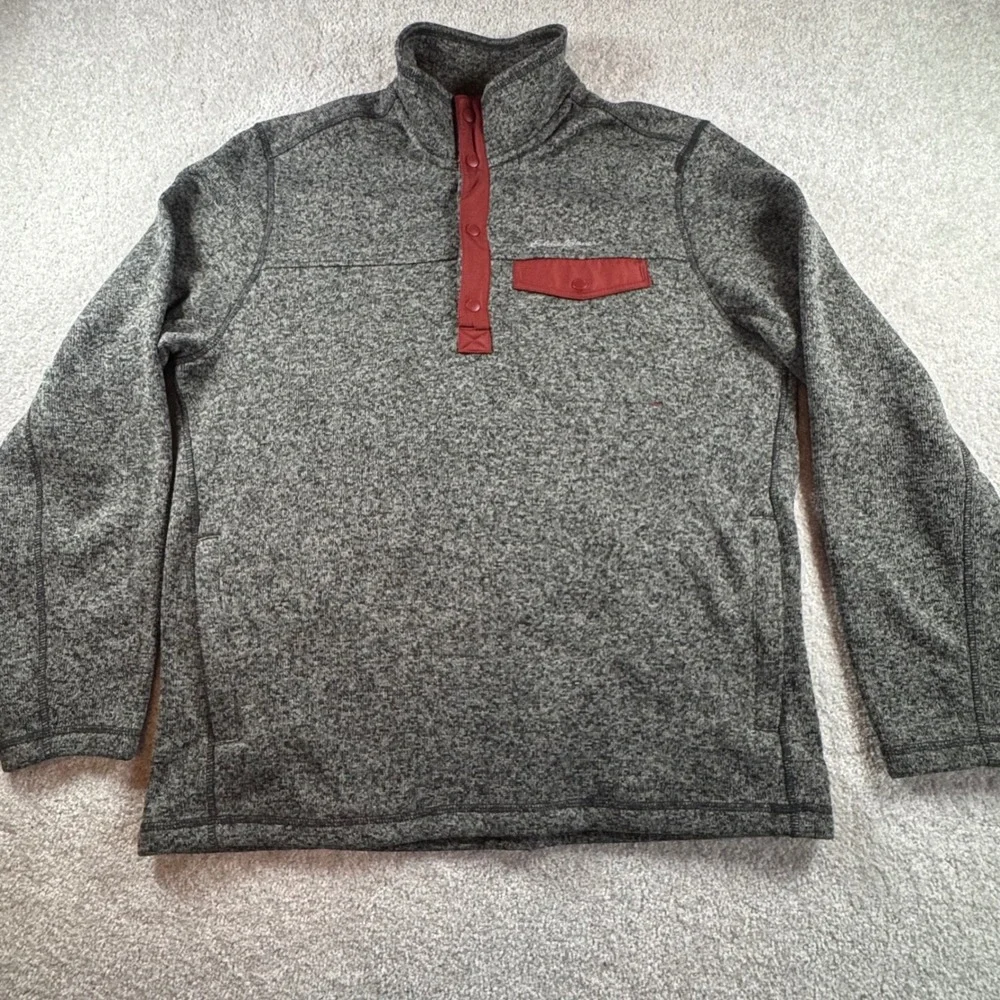 Eddie Bauer Mens Large Gray Marled Fleece Quarter Snap Pullover Sweater Jacket